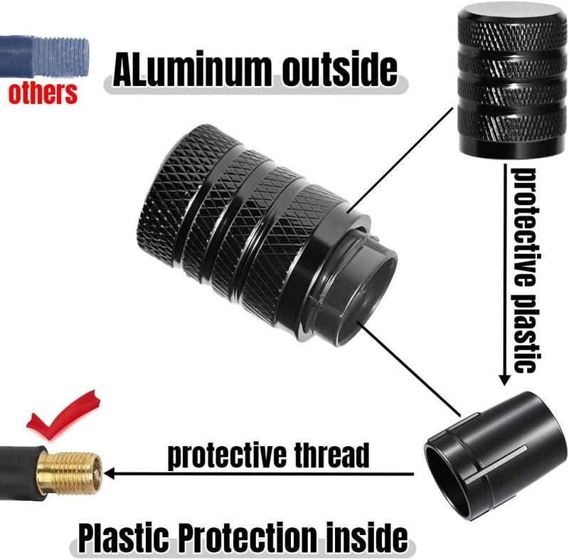 SYSDTTD 4-Piece Black Anodized Aluminum-Plastic Composite Tire Valve Stem Caps with Integrated Plastic Sleeve,Corrosion-Resistant and Universal Fit,Suitable for Cars, Trucks, and Motorcycles(Black) - Image 2